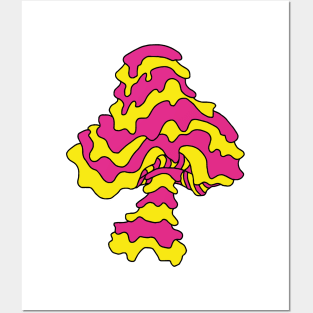 The Perfect Mushroom: Exotic Trippy Drippy Wavy Pink and Yellow Stripes Contour Lines Posters and Art